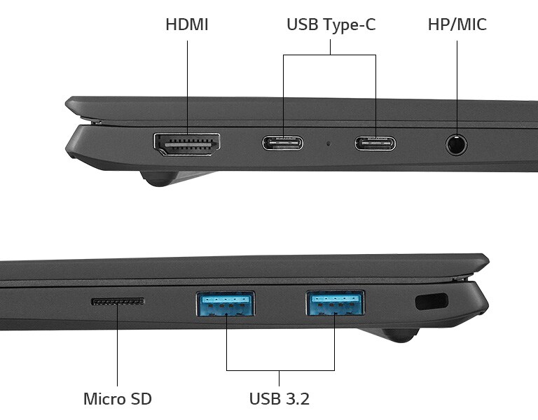 It shows various ports of LG gram.