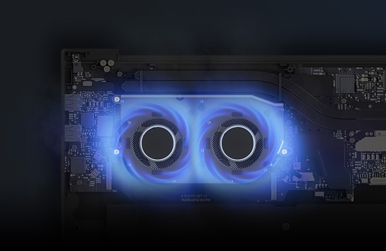 The animation shows the cooling fan is running.