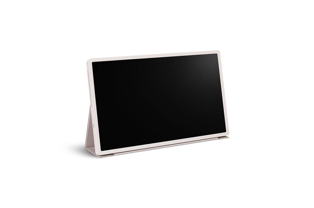 LG StanbyME 2 propped up like a tablet using the folio cover.