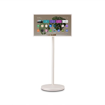 Front view of LG StanbyME 2 on the stand.