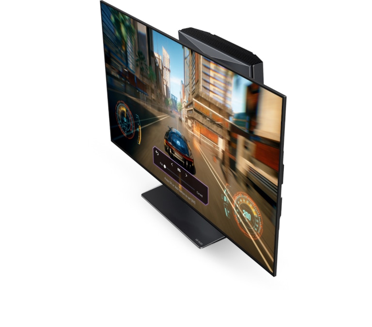 The video begins with a game being played on LG OLED Flex in its flat position. The television curves to become a curved screen while the game continuously plays.