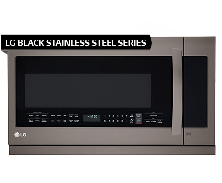 Front view of LG Black Stainless Steel Series 2.2 Cu Ft Over-the-Range Microwave with 2nd Generation Slide-Out ExtendaVent™ LMV2257BD