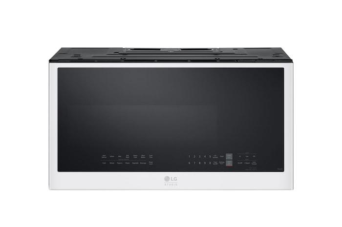 Front view of LG STUDIO 2.0 cu.ft. Over the Range Microwave Oven | Sensor Cook, Auto Cook, Power Ventilation (MVES2033N)