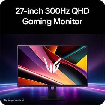 Front view of a gaming monitor displayed in a futuristic, neon-styled environment.