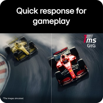 Comparison image showing fast on-screen transitions enabled by a 1ms (GtG) response time, delivering smoother and more responsive gameplay visuals on a gaming monitor.