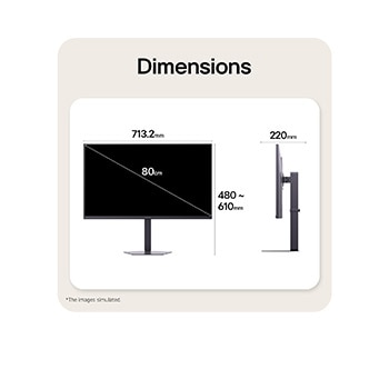 Front and side views of a gaming monitor illustrating its overall dimensions and profile design.