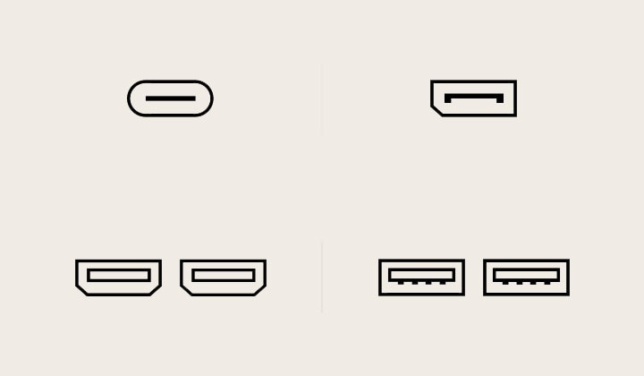 USB Type-C™, DisplayPort, HDMI, and USB (Downstream3.0) port pictogram image.	