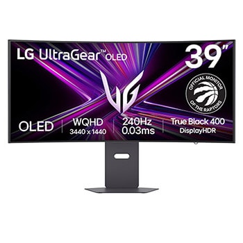 Front view of LG UltraGear™ 39-inch OLED 240Hz WQHD Curved Gaming Monitor | 0.03ms (GtG), DisplayHDR True Black 400, USB-C (PD 65W) & HDMI 2.1 39GX900A-B