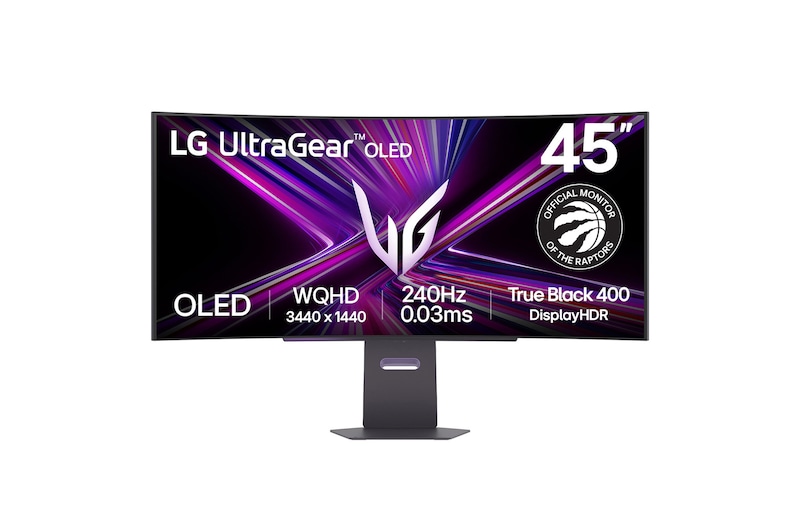 Front view of LG UltraGear™ 45-inch OLED 240Hz WQHD Curved Gaming Monitor | 0.03ms (GtG), DisplayHDR True Black 400, USB-C (PD 65W) & HDMI 2.1 45GX900A-B