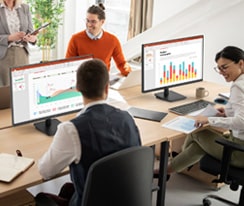 Scenes of LG full HD IPS monitor usage in the office.