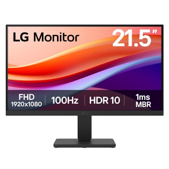Front view of LG 21.5-inch Full HD 100Hz monitor with sRGB 99% (Typ.), HDR 10, 1ms MBR 22U401A-B