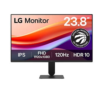 Front view of LG 23.8-inch IPS Full HD 120Hz monitor with virtually borderless design, sRGB 99% (Typ.), HDR 10, 1ms MBR 24U411A-B