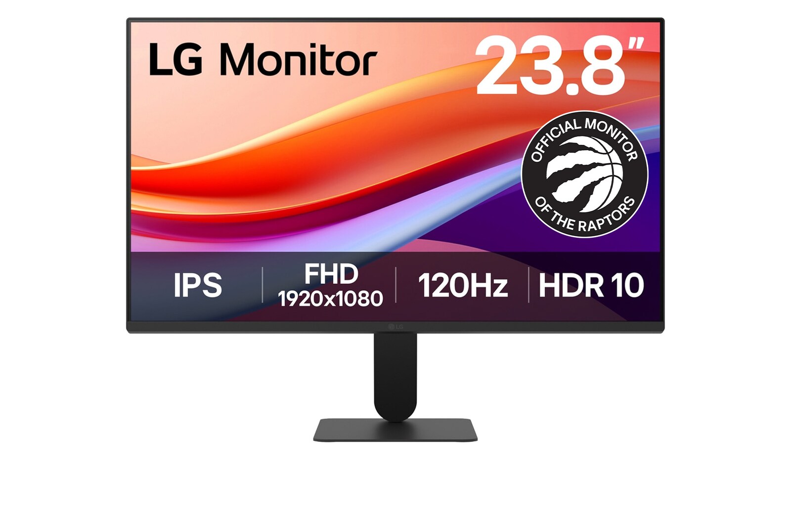 Front view of LG 23.8-inch IPS Full HD 120Hz monitor with virtually borderless design, sRGB 99% (Typ.), HDR 10, 1ms MBR 24U411A-B