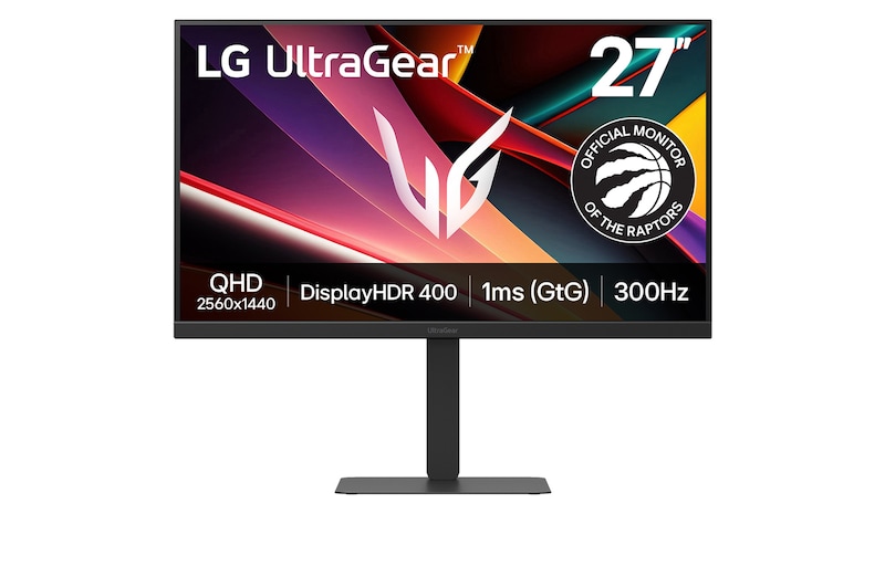 Front view of LG UltraGear™ G6 27-inch 300Hz QHD IPS Gaming Monitor | 27G640A with DCI-P3 95% (Typ.), VESA DisplayHDR™ 400, 1ms (GtG), USB-C (PD 15W) 27G640A-B