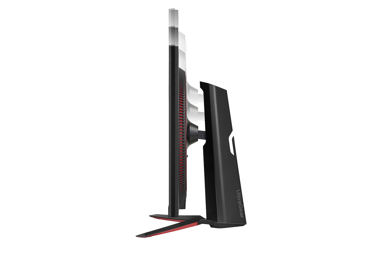 side view of the monitor moving downwards for height adjustment