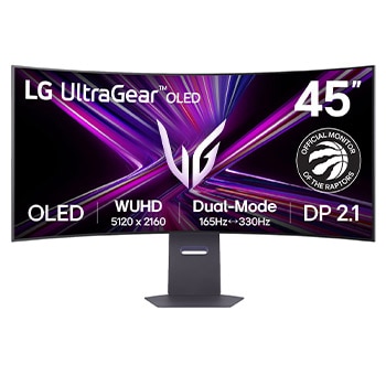 Front view of LG UltraGear™ 45-inch OLED Dual-Mode 5K2K Gaming Monitor | 0.03ms, 10Wx2, DisplayHDR True Black 400, DP 2.1 & USB-C 90W Power Delivery 45GX950A-B