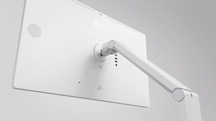 3D product video showing flexibility featuring a torsion spring hinge, offering tilt, swivel, height, and Portrait Mode adjustments