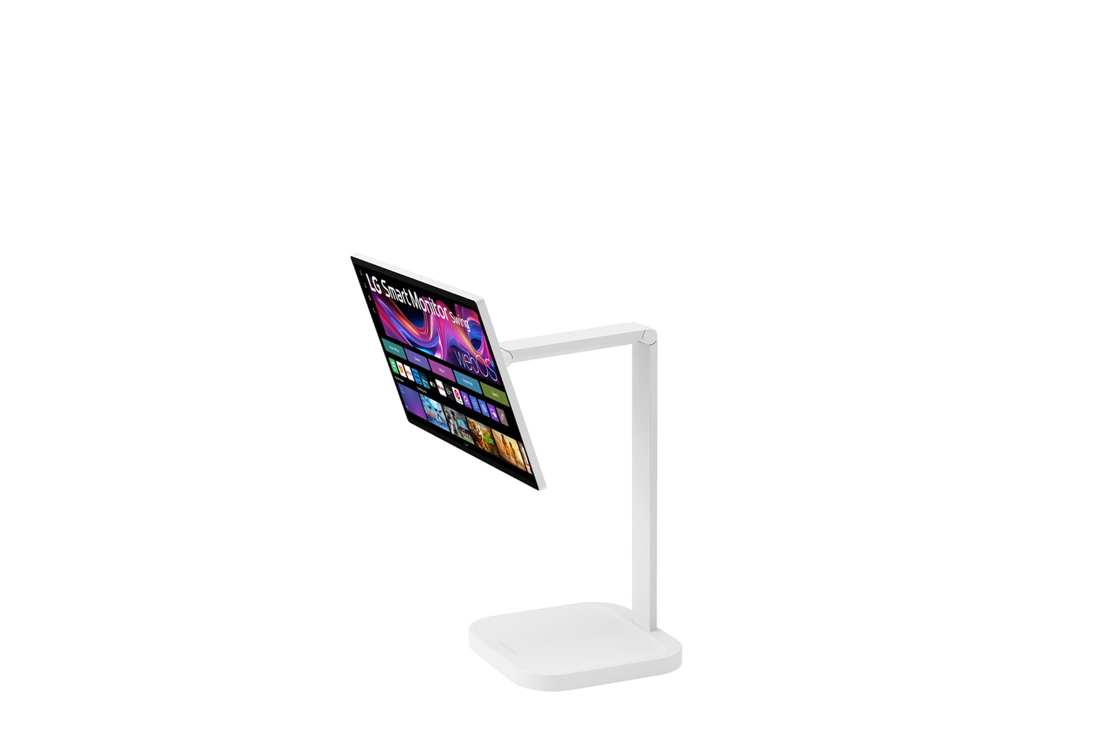 -30 degree side view with monitor tilted -25 degrees and height adjusted downward