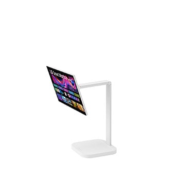 -30 degree side view with monitor tilted -25 degrees and height adjusted downward