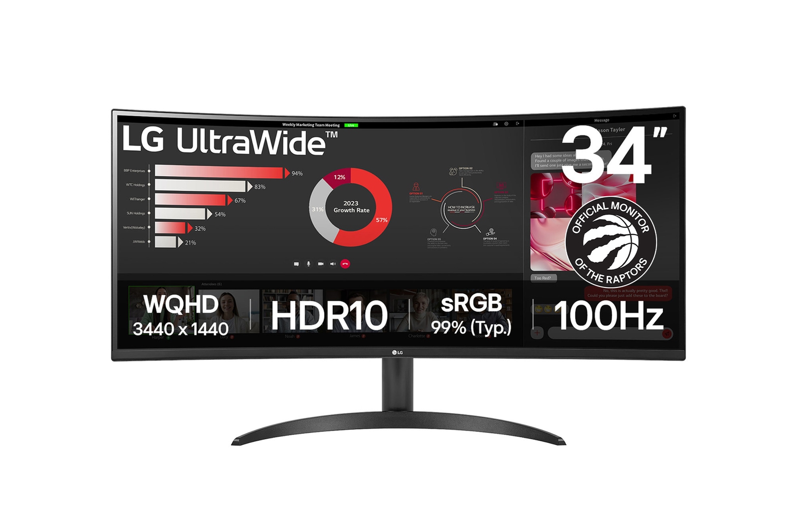 Front view of 34" UltraWide QHD Curved monitor 34WR50QK-B