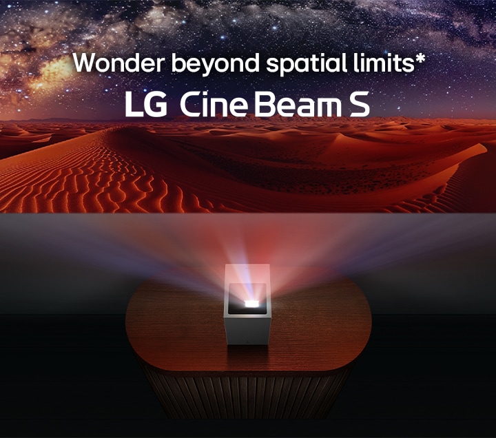 A desert image is being projected by LG CineBeam.