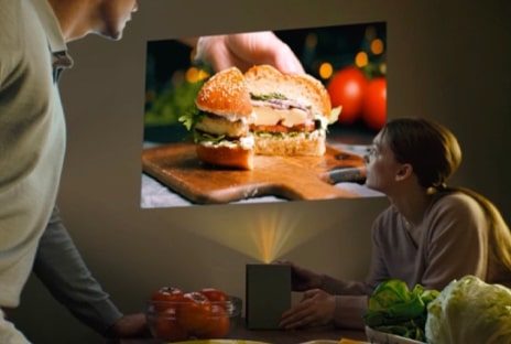 Cooking video projected by LG CineBeam