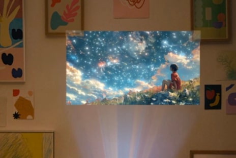 Video of a person with a sky background projected by LG CineBeam