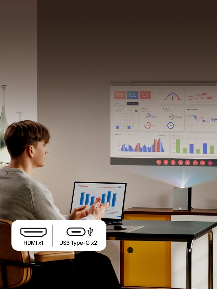LG CineBeam projecting a graph screen