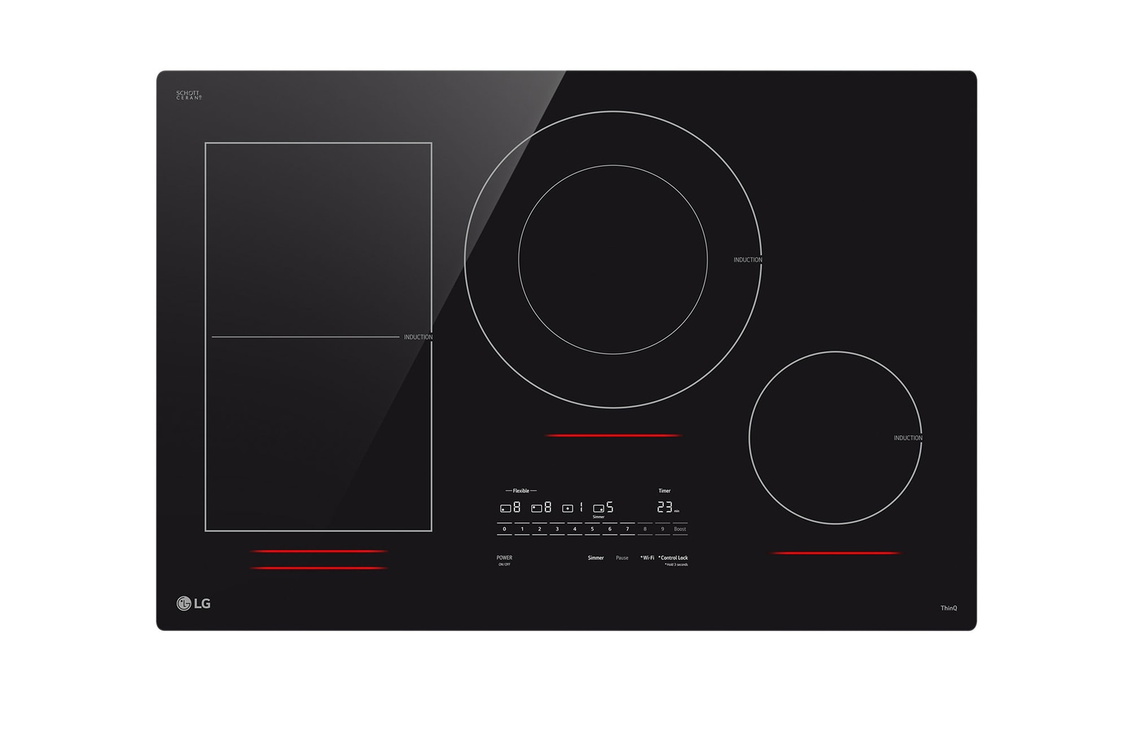 Front view of 30” Smart Induction Cooktop with UltraHeat™ 5.0kW Element, CBIH3017BE