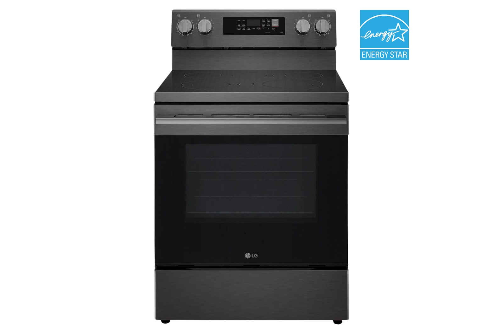 Front view of 30" Elec. 6.3 cu. ft. Range | Probake Convection, Air Fry, InstaView®, SelfClean, EasyClean®& Smart, Black Stainless, Freestanding LREN6325ZE