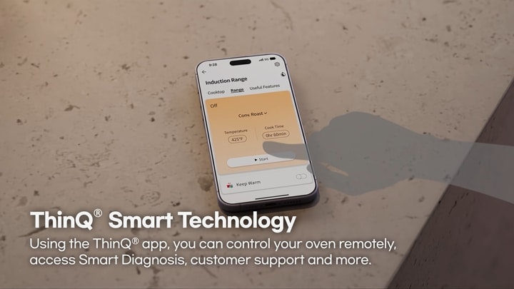 With the ThinQ® app,  you check on dishes from the comfort of your couch by monitoring cooking mode and time remaining.You can even use voice commands since it works with the Google Assistant and  Amazon Alexa.