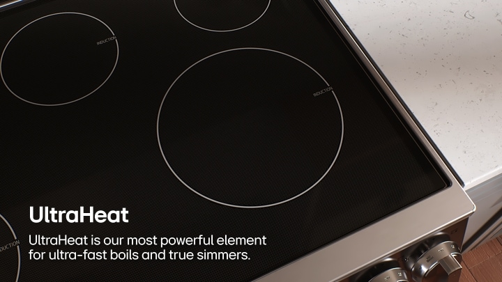 LG cooktop featuring a powerful 3.9kW UltraHeat™ element for rapid boiling and precise simmer control.