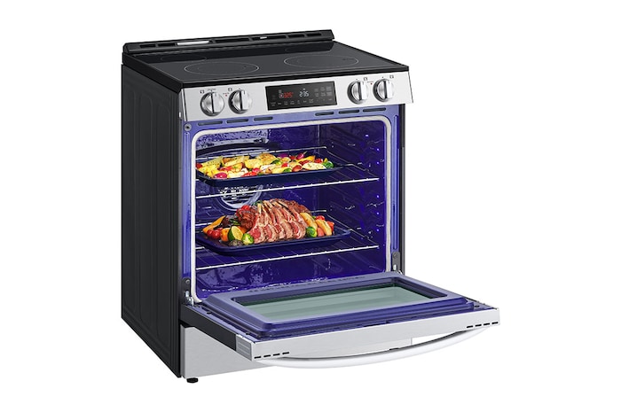 LG 30" Elec. 6.3 cu ft. Range | Fan Convection, Air Fry , SelfClean, EasyClean®& Smart, Stainless, Slide-in, LSEL6332FC