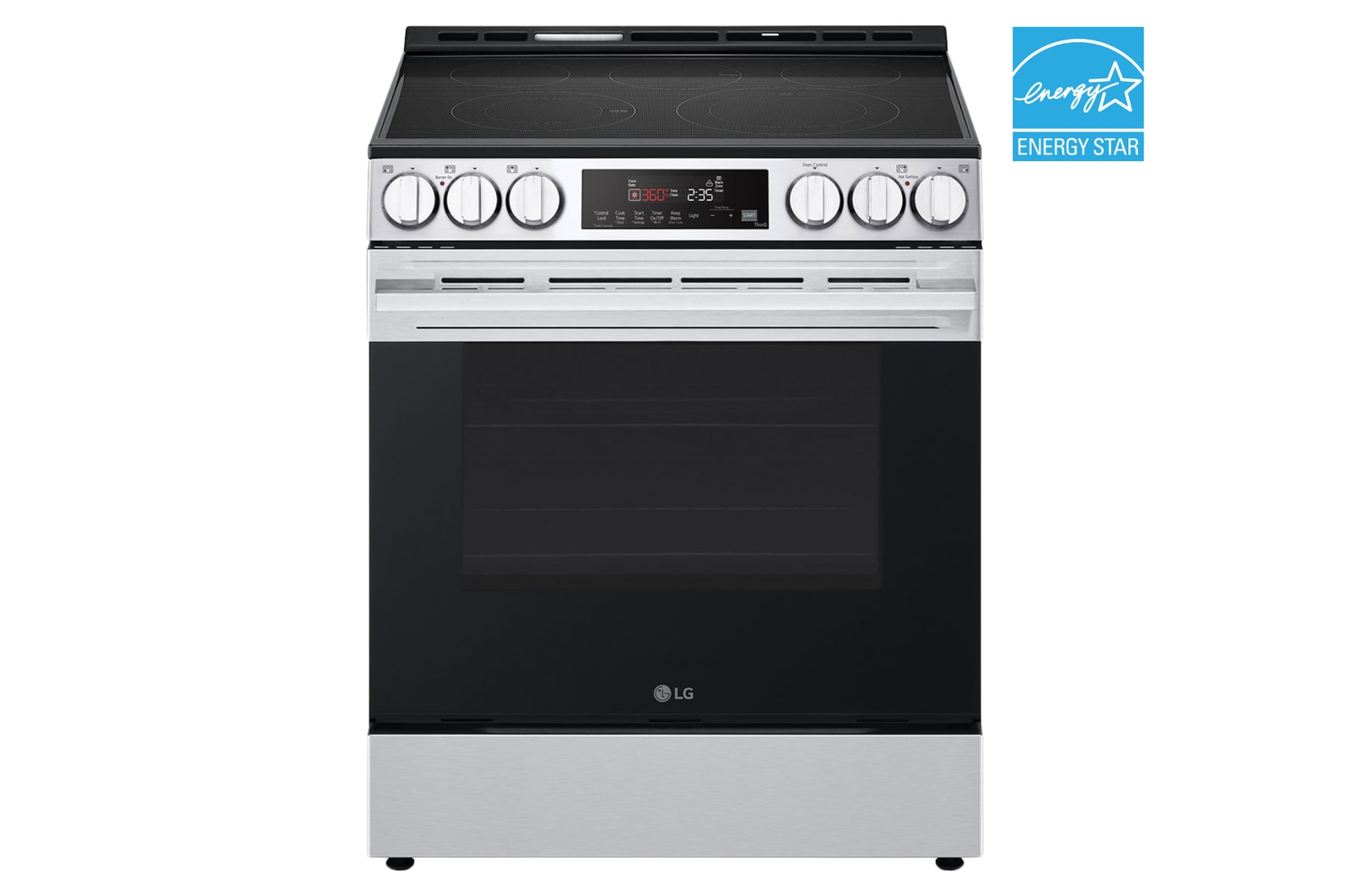 Front view of 30" Elec. 6.3 cu. ft. Range | Fan Convection, Air Fry, SelfClean, EasyClean<sup>®</sup>& Smart, Stainless, Slide-in LSEL6333XE