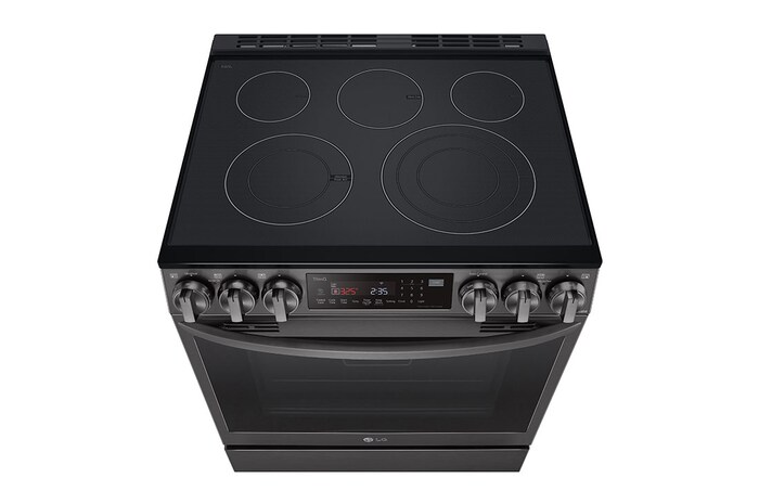 LG 30" Elec. 6.3 cu ft. Range | Probake Convection, Air Fry, InstaView®, SelfClean, EasyClean®& Smart, Black Stainless, Slide-in, LSEL6335D