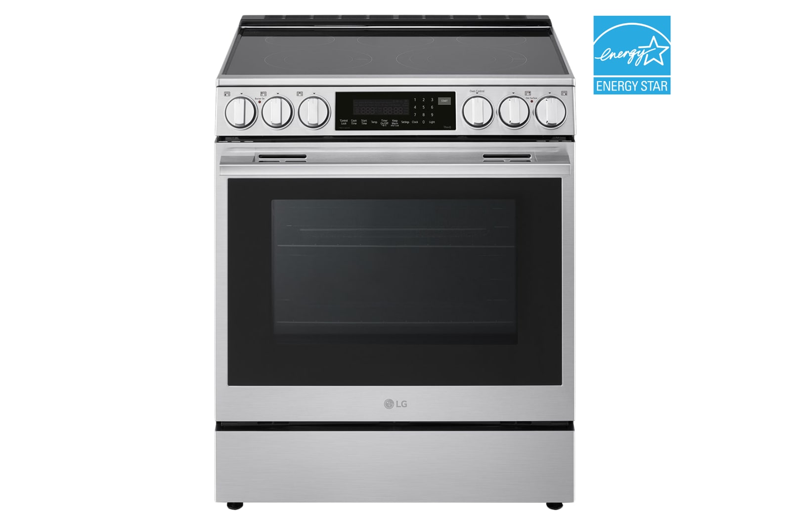 Front view of 30" Elec. 6.3 cu. ft. Range | Probake Convection, Air Sous-Vide, Air Fry, InstaView<sup>®</sup>, SelfClean, EasyClean<sup>®</sup>& Smart, Stainless, Slide-in LSEL6337XE