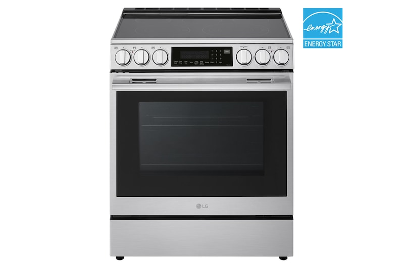 Front view of 30" Elec. 6.3 cu. ft. Range | Probake Convection, Air Sous-Vide, Air Fry, InstaView<sup>®</sup>, SelfClean, EasyClean<sup>®</sup>& Smart, Stainless, Slide-in LSEL6337XE