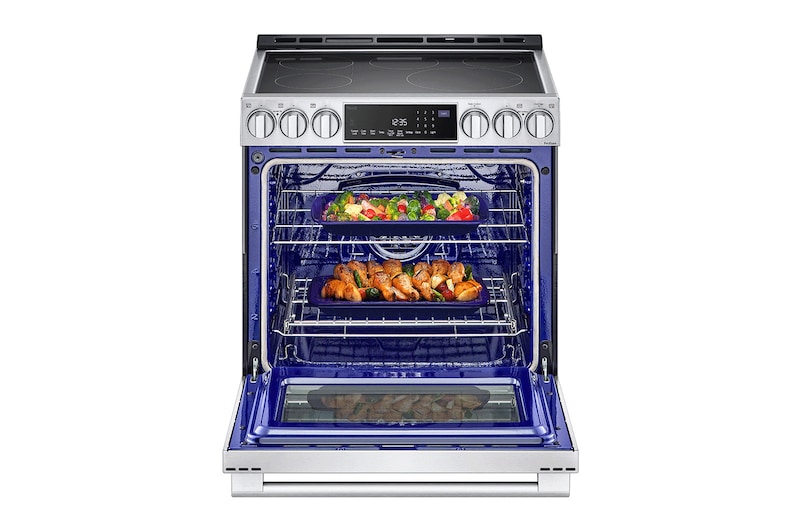 LG STUDIO 30" Elec. 6.3 cu ft. Range | Probake Convection, Air Sous-Vide, Air Fry, SelfClean, EasyClean®& Smart, Stainless, Slide-in, LSES6338F