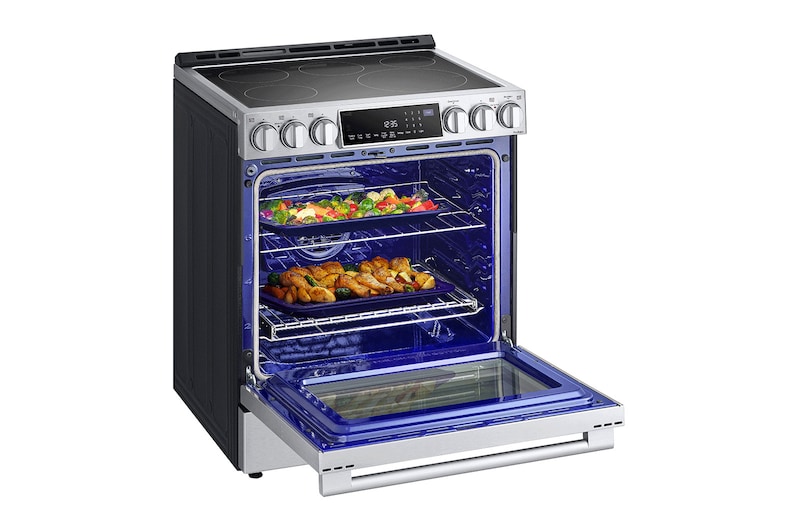 LG STUDIO 30" Elec. 6.3 cu ft. Range | Probake Convection, Air Sous-Vide, Air Fry, SelfClean, EasyClean®& Smart, Stainless, Slide-in, LSES6338F