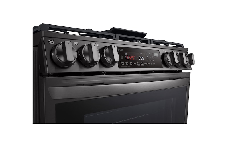LG 30" Gas 6.3 cu ft. Range | Probake Convection, Air Fry, InstaView®, SelfClean, EasyClean®& Smart, Black Stainless, Slide-in, LSGL6335D