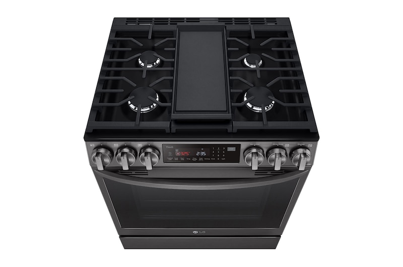 LG 30" Gas 6.3 cu ft. Range | Probake Convection, Air Fry, InstaView®, SelfClean, EasyClean®& Smart, Black Stainless, Slide-in, LSGL6335D