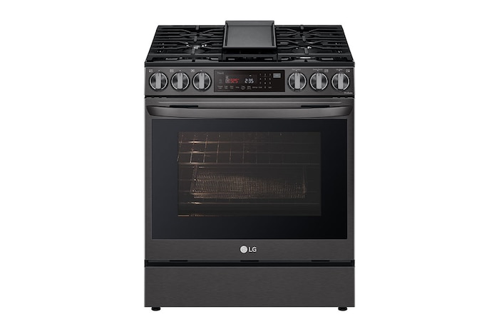 LG 30" Gas 6.3 cu ft. Range | Probake Convection, Air Fry, InstaView®, SelfClean, EasyClean®& Smart, Black Stainless, Slide-in, LSGL6335D