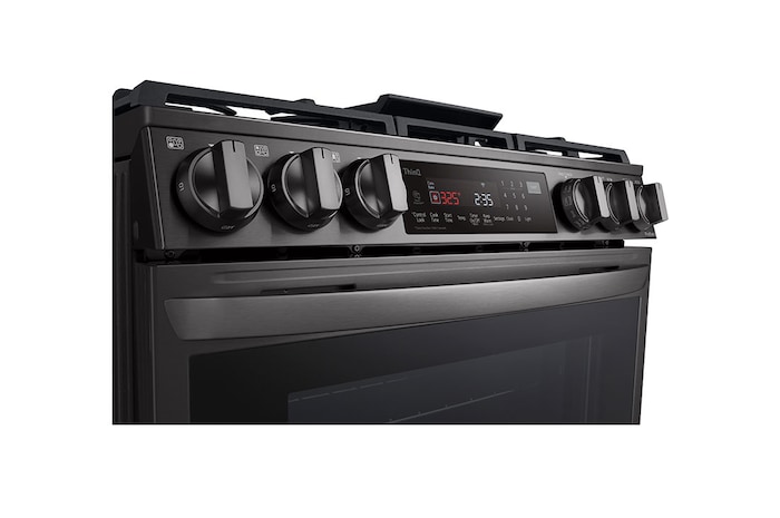 LG 30" Gas 6.3 cu ft. Range | Probake Convection, Air Fry, InstaView®, SelfClean, EasyClean®& Smart, Black Stainless, Slide-in, LSGL6335D
