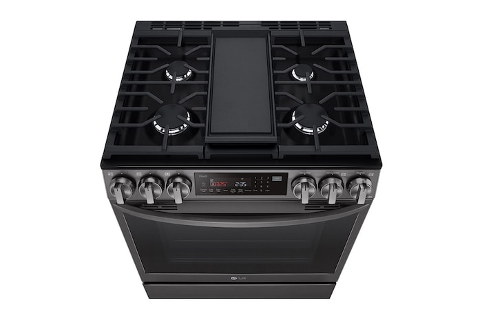 LG 30" Gas 6.3 cu ft. Range | Probake Convection, Air Fry, InstaView®, SelfClean, EasyClean®& Smart, Black Stainless, Slide-in, LSGL6335D
