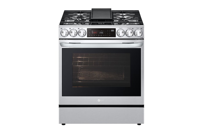 LG 30" Gas 6.3 cu ft. Range | Probake Convection, Air Fry, InstaView®, SelfClean, EasyClean®& Smart, Stainless, Slide-in, LSGL6335F