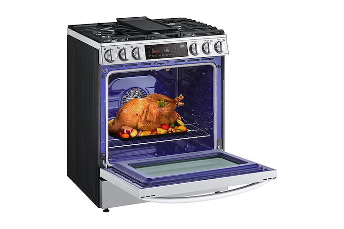 LG 30" Gas 6.3 cu ft. Range | Probake Convection, Air Fry, InstaView®, SelfClean, EasyClean®& Smart, Stainless, Slide-in, LSGL6335F
