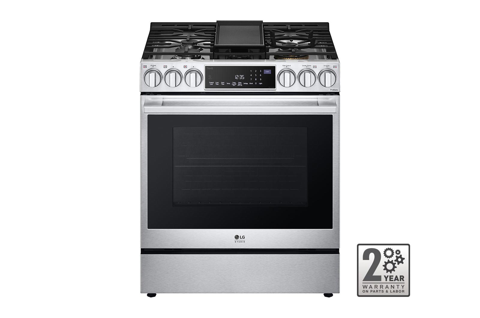 LG ﻿LG STUDIO 6.3 cu. ft. InstaView® Gas Slide-in Range with ProBake Convection® and Air Fry, LSGS6338F