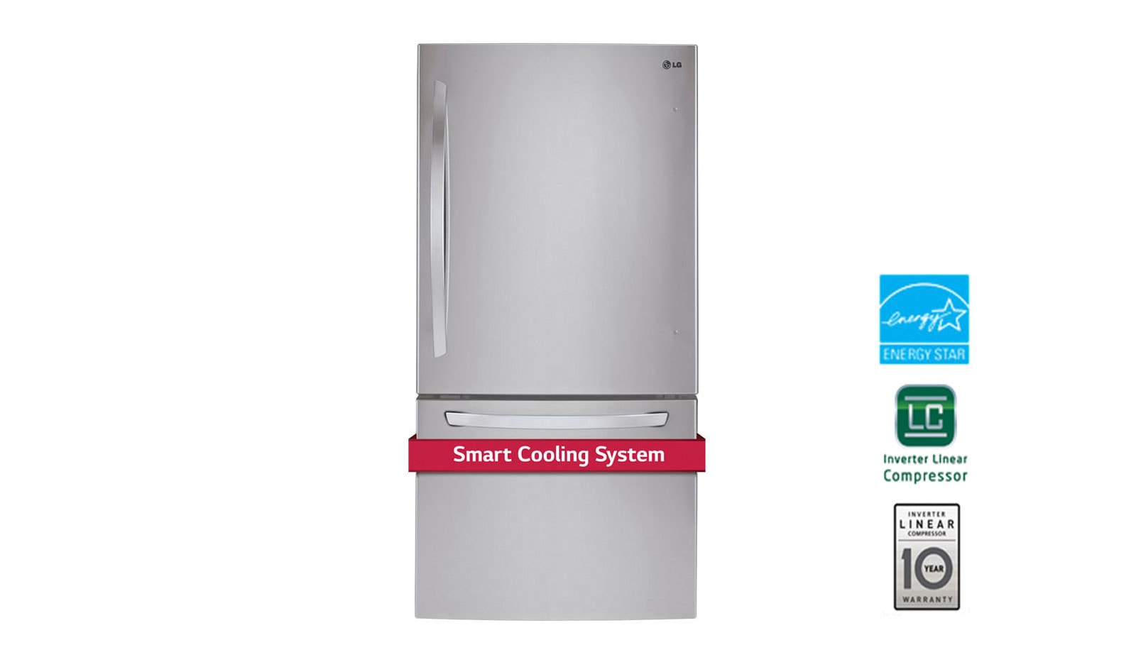 Front view of 33&#34; Bottom Freezer Drawer Refrigerator with Inverter Linear Compressor, 24 cu.ft. LDC24370ST