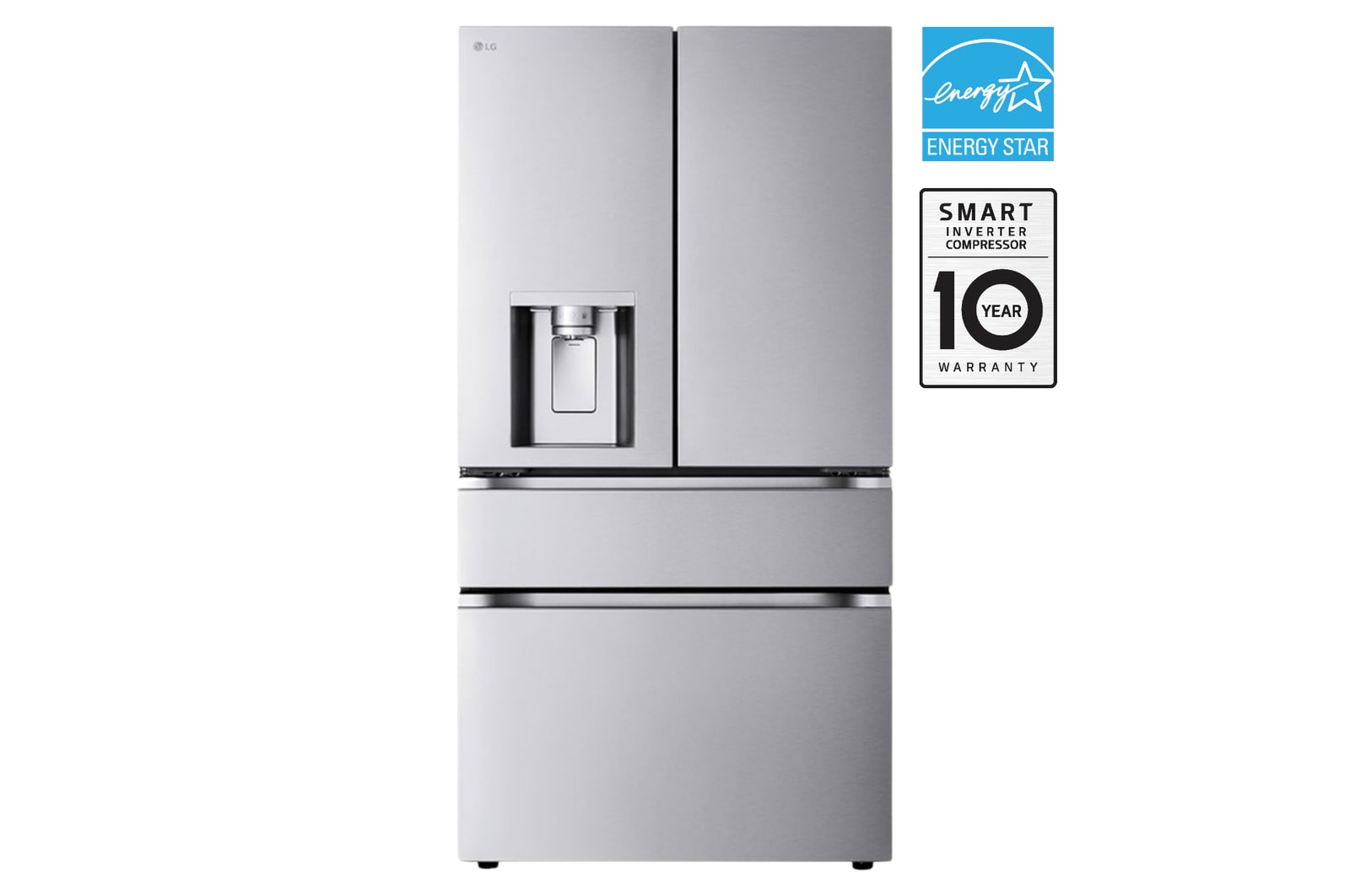 Front view of 36" 29 cu. ft. Standard-Depth MAX® French 4-Door Refrigerator | Ice & Water Dispenser | Dual Ice Maker with Full-Convert Drawer® LF29S8330S