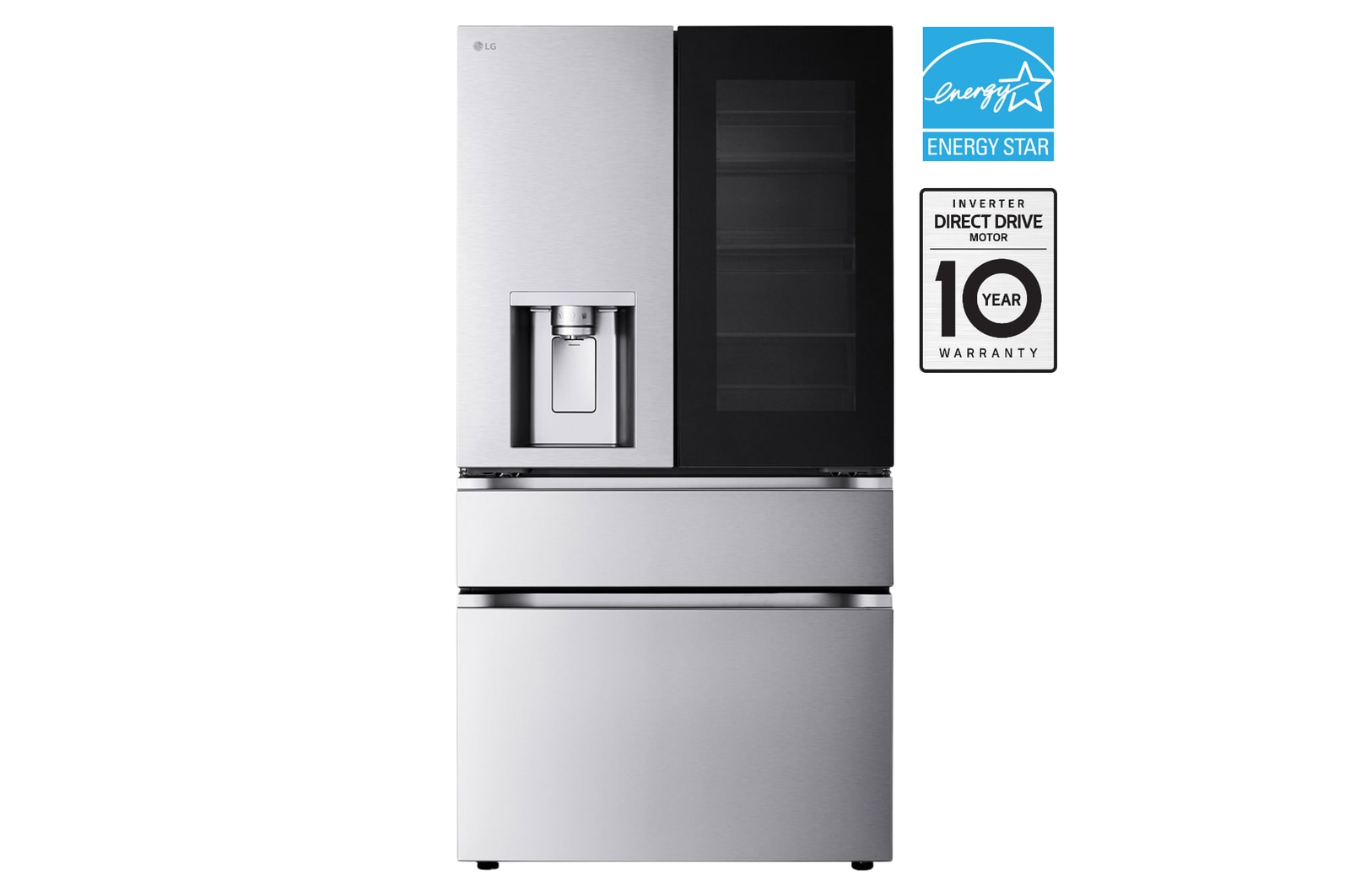 Front view of 36" 29 cu.ft. InstaView® Door-in-Door® with MyColor® S/Depth MAX® French 4-Door | Ice & Water Dispenser | Dual Ice w Full-Convert Drawer® LF29S8365S